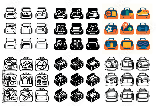 Travel icons with backpack lunchbox sporty
