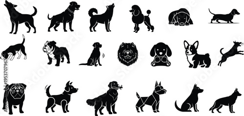 A collection of blue silhouettes of cows in various poses