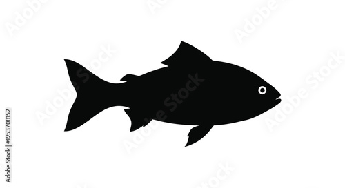 A stark black silhouette of a fish swimming right showcasing its streamlined form and detailed fins silhouette high quality professional modern