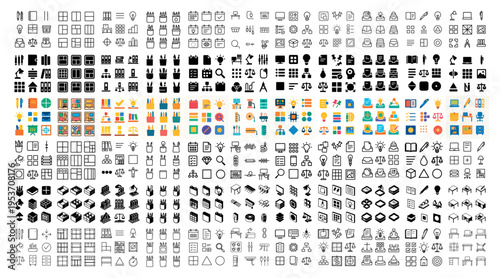 Interface icons with grid chart user colorful