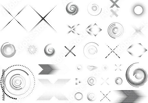 Collection of vector design elements. Set of logos with lines, stripes and circles. Various forms of line and dots design.Vector logo collection. Bundle of circle icons and elements. Set of lines art.