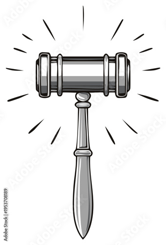 Gavel illustration depicts law and order authority with its handle used for judging, ruling and auction