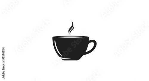 A minimalist depiction of a black coffee cup with rising steam presented as a striking silhouette high quality professional detailed modern