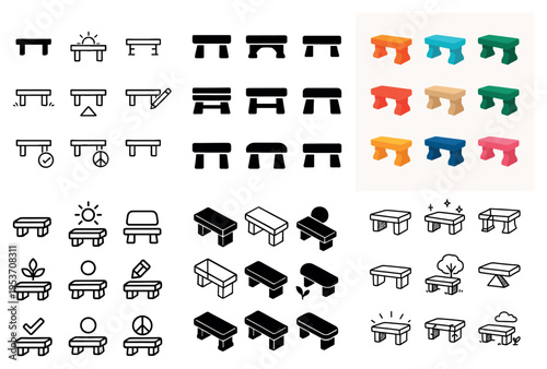 Furniture icons with bench stool minimal