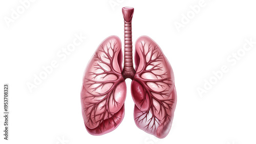 Bild auf Leinwand Detailed anatomical representation of healthy human lungs with trachea and bronc
