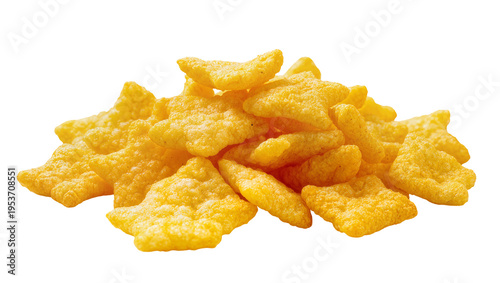 Obraz na plátne A delicious pile of golden yellow crunchy star-shaped savory corn snacks, perfec