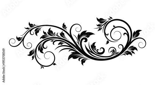 An elegant black flourish design with swirling leaves and ornate details creates a decorative border silhouette high quality professional detailed modern