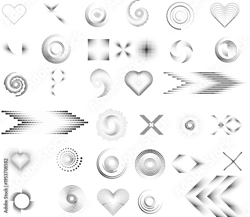 Collection of vector design elements. Set of logos with lines, stripes and circles. Various forms of line and dots design.Vector logo collection. Bundle of circle icons and elements. Set of lines art.