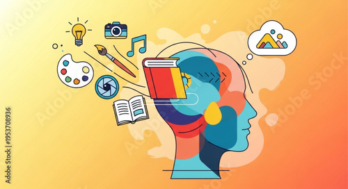 Creative Mind - A Head Filled with Art, Knowledge, and Imagination.