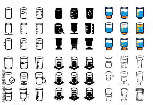 Drink icons with glass beaker cup minimal