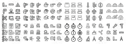 Measurement icons with ruler caliper thermometer minimal