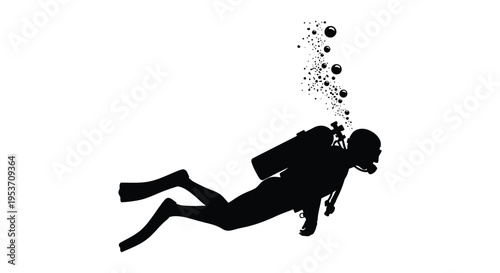 A dynamic image showcases a scuba diver in mid dive surrounded by bubbles presented as a striking silhouette high quality professional detailed