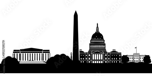 USA, US, U.S, United States - Washington, D.C. skyline monument minimal svg clean silhouette black white