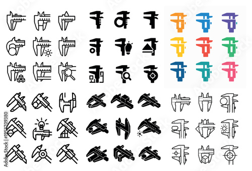 Engineering icons with caliper gauge flat