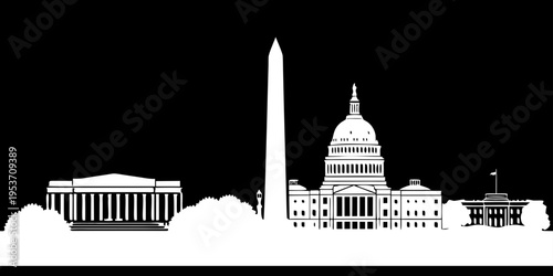 USA, US, U.S, United States - Washington, D.C. skyline monument minimal svg clean silhouette black white