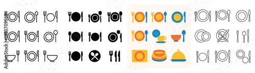 Dining icons with plate fork knife flat