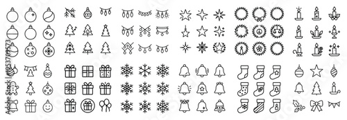 Holiday icons with ornament tree gift outline
