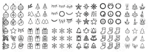 Holiday icons with tree star gift minimal