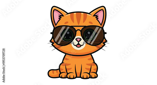 A charming cartoon cat wearing sunglasses smiles directly at the viewer showcasing a playful and stylish silhouette high quality professional detailed