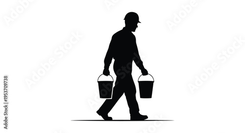 A black silhouette of a man walking with two buckets emphasizing labor and a simple lifestyle silhouette high quality professional detailed
