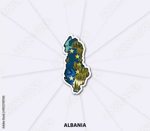Albania map sticker. Clean vector design perfect for travel, geography, branding, education and European themed projects.