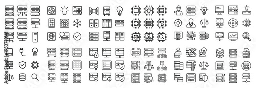 Technology icons with server chip cloud outline
