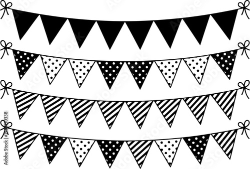 Black and white triangular bunting flags with polka dots and stripes for celebration