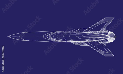 Hand-drawn Ballistic and Hypersonic Missile Line Art Illustration, Technical Military Weapon Sketch
