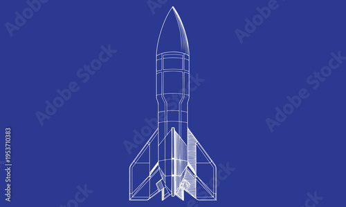 Hand-drawn Ballistic and Hypersonic Missile Line Art Illustration, Technical Military Weapon Sketch
