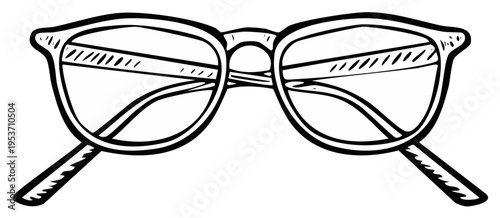 Black and White Line Drawing of Eyeglasses, Spectacles, Reading Glasses