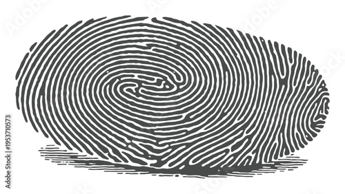 Detailed Black and White Fingerprint with Swirling Patterns and Shadow
