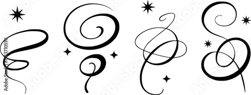 Black Swirls and Stars Decorative White Background flourish