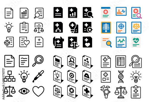 Medical icons with report clipboard heart minimal