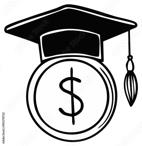 Education Finance Concept Graduation Cap Coin Dollar Symbol Illustration Graphic