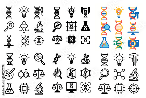 Science icons with dna microscope flask colorful