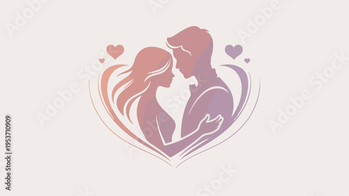 Loving couple embracing in heart shape with romantic ambiance and warm colors symbolizing love and relationship