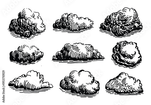 Set of Hand-Drawn Cloud Shapes Vector Illustration