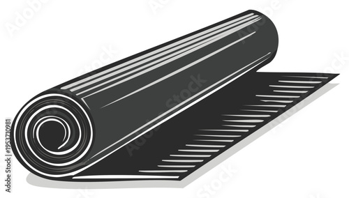 Illustration of a rolled yoga mat, exercise equipment for fitness and wellness.