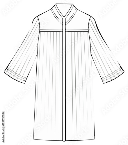 Robe Design Illustration with V-Neckline and Striped Sleeves Flat Sketch