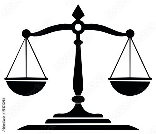 Black Silhouette of an Antique Balance Scale Symbolizing Justice and Law