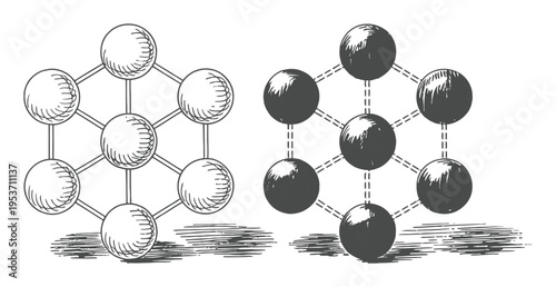 Two molecular structures, one in outline and one in solid black, with shadows