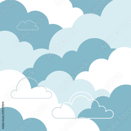 A patterned image of soft blue and white clouds, simple design