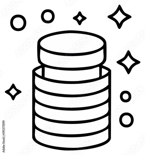 Stack of coins with decorative sparkle elements