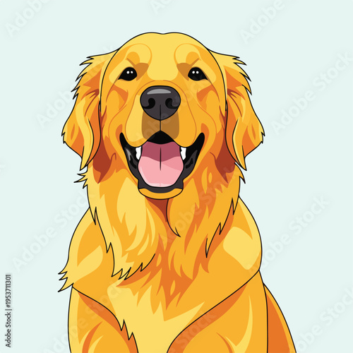 A smiling, golden-haired canine. Digital cartoon illustration against a light backdrop