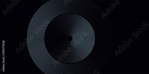 Blue abstract background with glowing circles. Swirl circular lines pattern. Geometric spiral. Twirl element. Modern graphic design. Futuristic technology concept.
