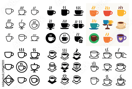 Beverage icons with cup mug saucer minimal