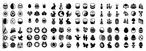 Easter icons with bunny and egg flat