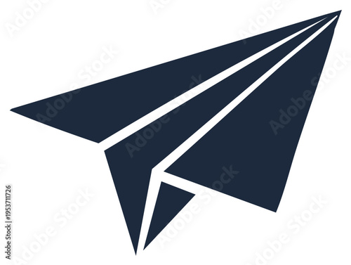 Dark blue paper airplane graphic. Concept of travel and flight.