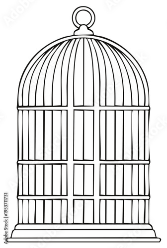 Elegant outline illustration of a vintage birdcage, a symbol of freedom