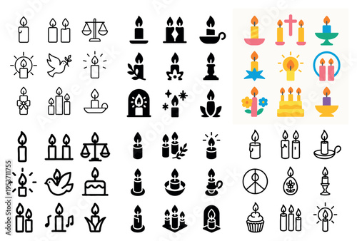 Ceremony icons with candle cake dove minimal